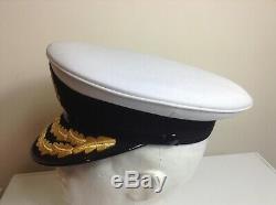 British Royal Navy Admiral Flag Rank Officers Peaked Cap / Hat Queens Crown