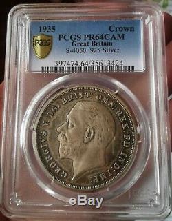 Extremely Rare 1935 Proof Great Britain George V Silver Crown Pcgs Pr64 Cameo