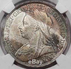 GREAT BRITAIN 1895 Silver CROWN Coin BU NGC MS64 Victoria KM-783.1 LIX Edge UK