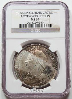 GREAT BRITAIN 1895 Silver CROWN Coin BU NGC MS64 Victoria KM-783.1 LIX Edge UK