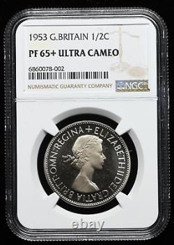 GREAT BRITAIN 1953 Elizabeth II Coronation Proof 1/2 Crown NGC PF65+ Ultra Cameo