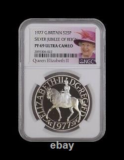GREAT BRITAIN. 25 New Pence, 1977, Silver NGC PF69 Top Pop Jubilee Crown