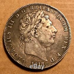 GREAT BRITAIN George III Silver Crown 1818 LIX Great Detail -See Images