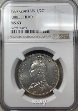 GREAT BRITAIN Silver 1887 1/2 Crown Jubilee Head Queen Victoria NGC MS63 Semi PL