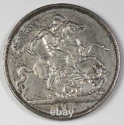 GREAT BRITAIN UK 1891 Silver CROWN Coin XF Toned VICTORIA JUBILEE Head KM#765