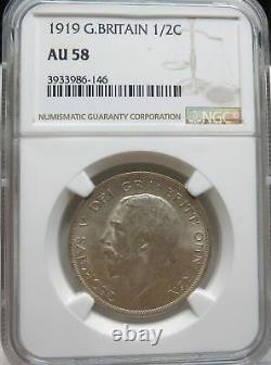 GREAT BRITAIN silver 1/2 Half Crown 1919 NGC AU 58 UNC George V