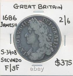 Great Britain 1686 James II 2/6 Half Crown SECVNDO S-3408 F/gF Scarce