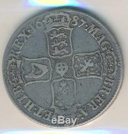 Great Britain 1687 James II Crown. Sear 3406 Second Bust. Fine