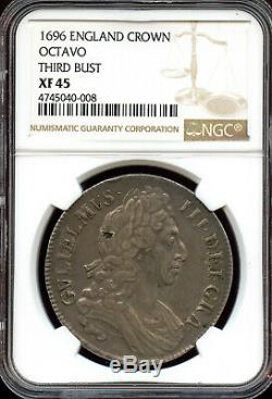 Great Britain 1696 Crown, London, England, William III 3rd bust OCTAVO, NGC XF45