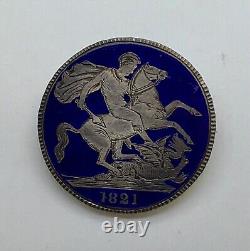 Great Britain 1821 George IV Dragon Silver Crown Brooch Blue Enamel Royalty