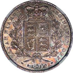Great Britain 1845 Victoria Silver Crown NGC MS-62 Colorful iridescent tone
