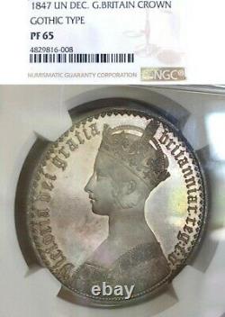 Great Britain 1847 Gothic Crown, Extremely Rare NGC PF65, beautiful coin