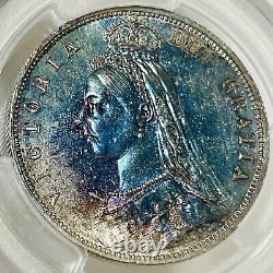 Great Britain 1887 1/2 Crown Toned Pcgs Graded World Coin Unc-detail