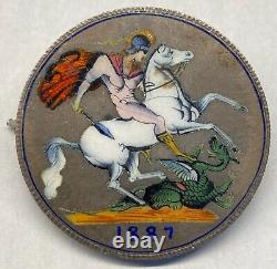 Great Britain 1887 Crown Silver Coin Enamelled (ex jewelry)