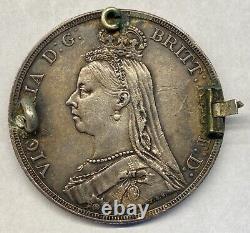 Great Britain 1887 Crown Silver Coin Enamelled (ex jewelry)