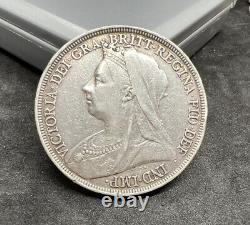 Great Britain 1893 LVI Edge Crown Silver Coin GB Crown XF EF Extra Fine