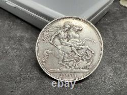 Great Britain 1893 LVI Edge Crown Silver Coin GB Crown XF EF Extra Fine