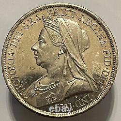 Great Britain 1893 Victoria Old Veiled Head Silver Crown Toned Extra Fine