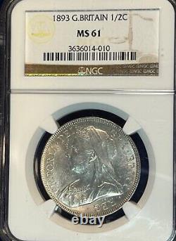 Great Britain 1893 Victoria Silver 1/2 Crown NGC MS 61