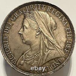 Great Britain 1896 Victoria Old Veiled Head Silver Crown Toned Extra Fine