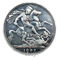 Great Britain 1897 LX. 925 Silver Crown Queen VICTORIA VF/XF Coin KM#783 Rare