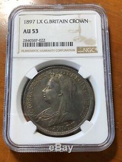 Great Britain 1897 LX Silver Crown Queen Victoria NGC AU-53