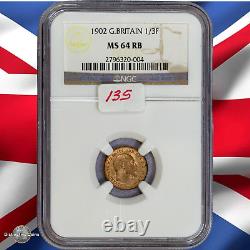 Great Britain 1902 1/3 Farthing NGC MS64RB GBS010