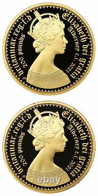 Great Britain 2021 £200 Alderney New Gothic Crown Au Set PR 70 DCAM (2 Coins)