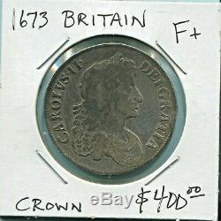 Great Britain- Beautiful Historical Charles II Toned Silver Crown, 1673, Km# 435