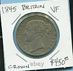 Great Britain Beautiful Historical Scarce Toned Qv Silver Crown, 1845, Km# 741