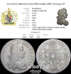 Great Britain, Charles II, Crown 1670, Secvndo, RARE! , 10 strings, aVF