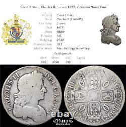 Great Britain, Charles II, Crown 1677, Vicesimo Nono, Fine