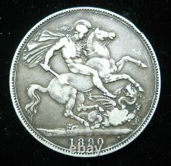 Great Britain Crown 1890 Silver Victoria Britsh Uk George Dragon 2542# Coin