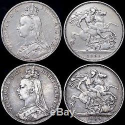 Great Britain. Eight Victorian Silver Crown Coins, Jubilee And Veiled Heads