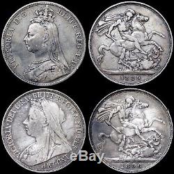 Great Britain. Eight Victorian Silver Crown Coins, Jubilee And Veiled Heads