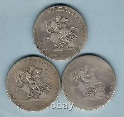 Great Britain. George 111 Crowns 1818, 1819 & 1820. G aVG (3 Coins)
