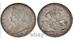 Great Britain Queen Victoria 1837-1901 Silver Crown Dated 1894 LVII Toned EF+