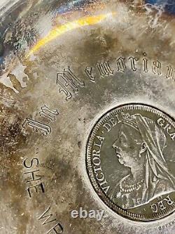 Great Britain Queen Victoria 1900 Silver Half Crown Coin Dish- In Memoriam-Marks