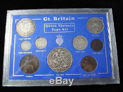Great Britain Queen Victoria type coins set of 9 inc silver crown half crow #NLA