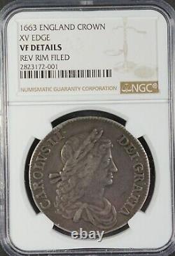 Great Britain Silver 1663 Crown NGC Graded VF Details