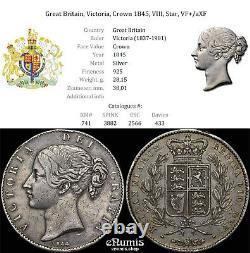 Great Britain, Victoria, Crown 1845, VIII, Star, VF+/aXF