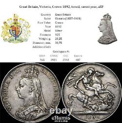 Great Britain, Victoria, Crown 1892, toned, rarest year, aXF