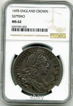 Great Britain William III 1695 Septimo Crown Ngc Ms62