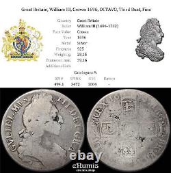 Great Britain, William III, Crown 1696, OCTAVO, Third Bust, Fine