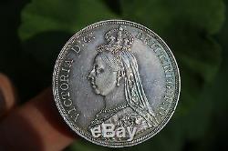 Great Britain crown Queen Victoria 1887, British silver coin, rainbow toned