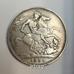 Great Britain silver Crown 1890 189/80 overdate KM765 (Invt195)