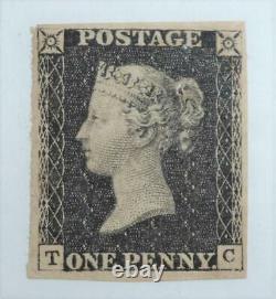 Mint 4 margin penny black letters TC super example clear small crown wmk