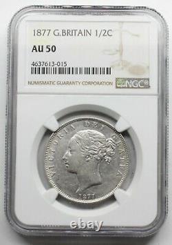 NGC AU50 UK GREAT Britain 1877 VICTORIA YOUNG HEAD HALF 1/2 CROWN SILVER COIN