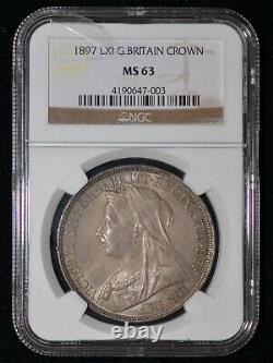 NGC MS63 1897 Great Britain Queen Victoria Silver Crown toned