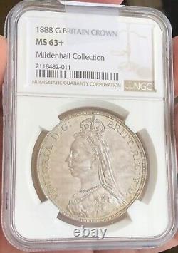 NGC MS63+ Great Britain UK 1888 Queen Victoria Silver Coin 1 Crown